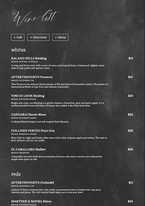 Free Wine List Menu Template | Menuzen