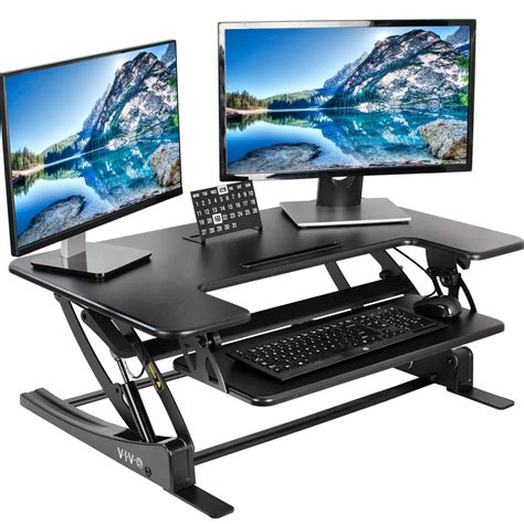 VIVO Black Height Adjustable Stand up Desk Converter | 36" Sit to Stand Tabletop Monitor Riser ...