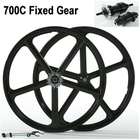 iMeshbean Fixed Gear 700c 5 Spoke Rims Single Speed Fixie Bicycle Wheels Clincher Type Set Bike ...