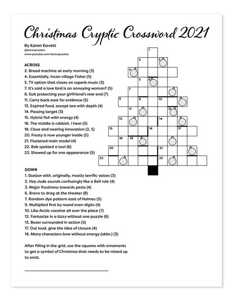 Christmas Cryptic Crossword 2021 - Karen Kavett