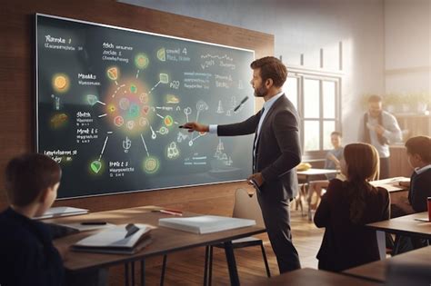 Premium Photo | A teacher using a smartboard for an interactive ...