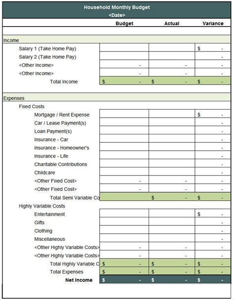 Monthly Household Budget Template - 5 House Budget Template