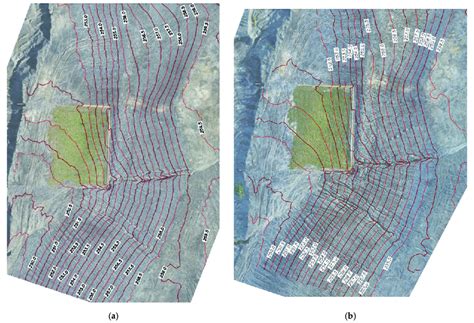 Orthophoto maps with contour lines of the studied site: (a) 19 April ...