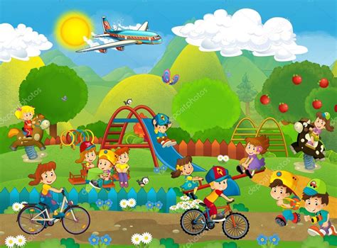 Cartoon scene of kids playing on the playground - having fun ⬇ Stock ...