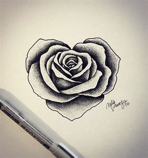 Rose in heartshape | Rose drawing tattoo, Rose heart tattoo ...