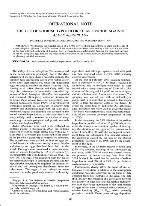 (PDF) The use of sodium hypochlorite as ovicide against Aedes albopictus