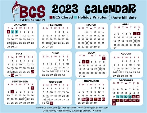 Calendar - BCS Swim School - Year-Round Swim Lessons Bryan/College Station