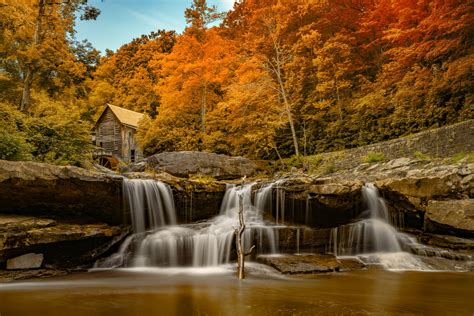 usa, Autumn, Rivers, Waterfalls, Mill, Glade, Creek, Grist, Mill, Babcock, State, Park, West ...