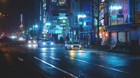 Wallpaper : Japan, street light, city, cityscape, night, reflection, rain, road, evening, Datsun ...