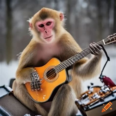 Monkeys playing instruments in the snow on Craiyon