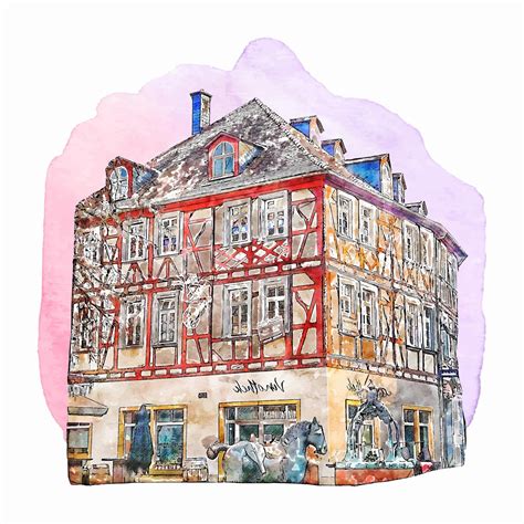 Premium Vector | Architecture alzey germany watercolor hand drawn illustration isolated on white ...