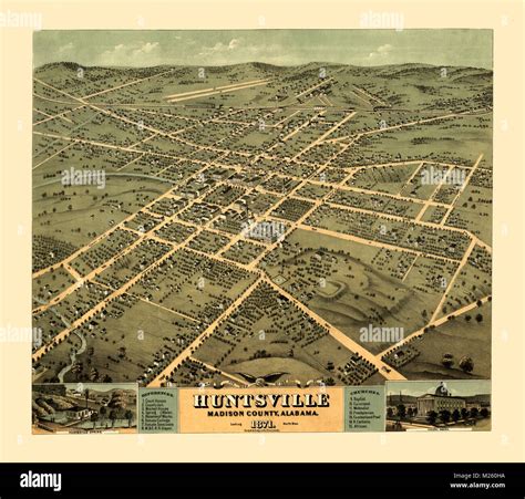 Historical map of Huntsville, Alabama circa 1871 Stock Photo - Alamy