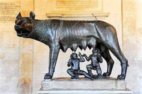 Statue De La Mythique Louve Allaitant Les Jumeaux Romulus Et Remus à Rome Italie La Sculpture ...