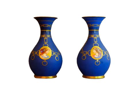 Pair of large Paris porcelain spindle vases circa 1830 - Ref.107884