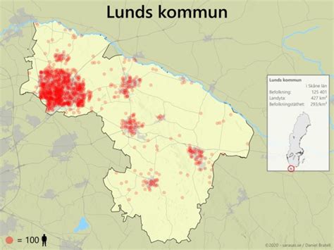 Lunds kommun karta över befolkningstäthet - Sarasas Maps