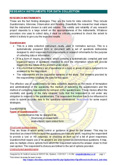 (PDF) RESEARCH INSTRUMENTS FOR DATA COLLECTION | Usman Munir - Academia.edu