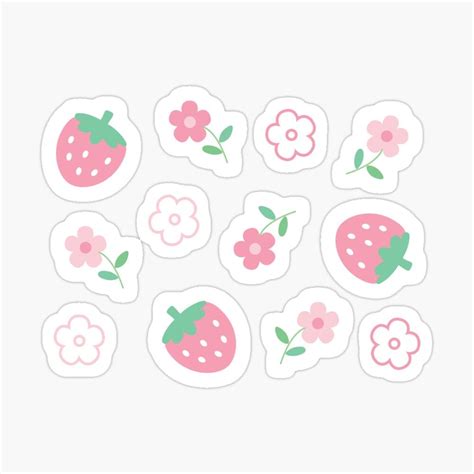 "Strawberries Pink Flowers Kawaii Cute Pastel" Sticker for Sale by candymoondesign | Pegatinas ...