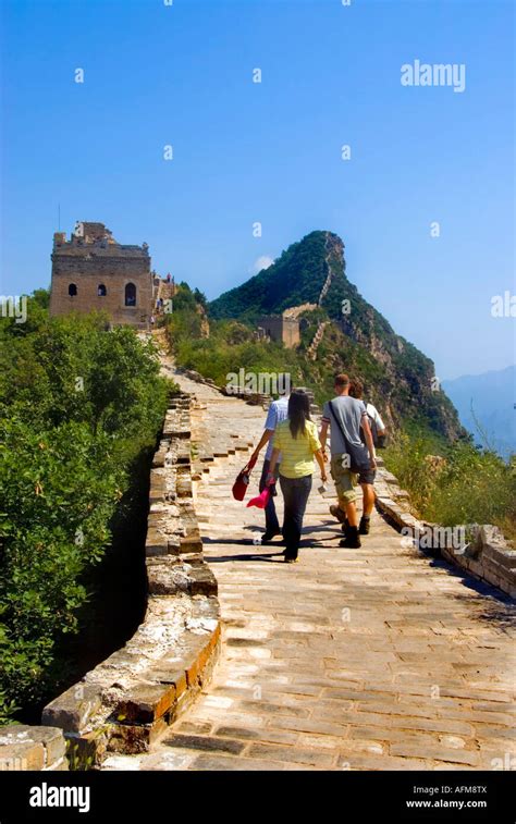 Beijing CHINA, Simatai Section of "The Great Wall of China" Group Young Tourists Walking to Top ...