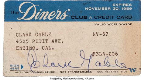 A Clark Gable Signed 'The Diners' Club' Credit Card, 1959.... | Lot ...