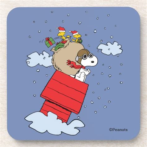 Peanuts | Snoopy the Red Baron at Christmas Beverage Coaster | Zazzle.com