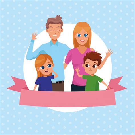 Familia padres y niños dibujos animados | Vector Gratis