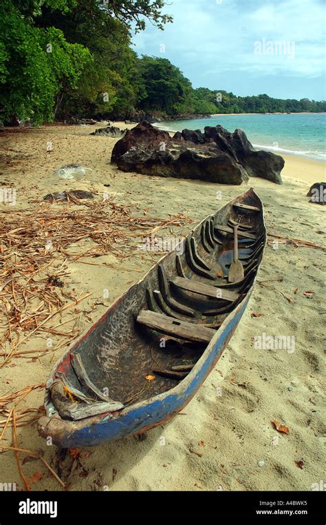 Dugout canoe or pirogue on the beach Masoala National Park Masoala ...