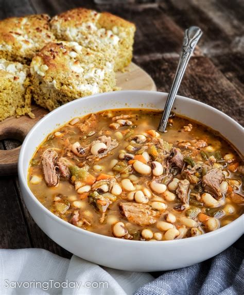 Pulled Pork and Green Chile Black-Eyed Pea Soup | Savoring Today