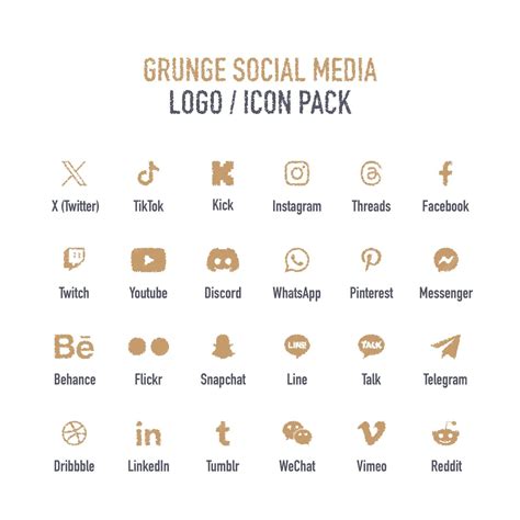 Premium Vector | Grunge social media icon pack new social media logos and symbols 2023