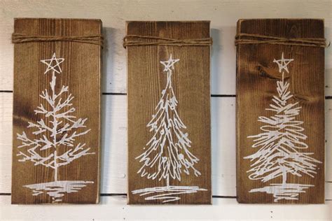 Christmas tree painted wood signs. Set of 3. Christmas decor # ...