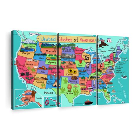 US State Icons Map Wall Art | Digital Art