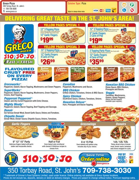 Greco Pizza - Menu & Prices - 350 Torbay Rd, St John's, NL