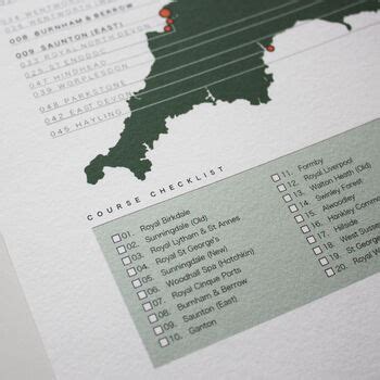 England Golf Map And Checklist Top 50 Courses Green By Replay Prints | notonthehighstreet.com