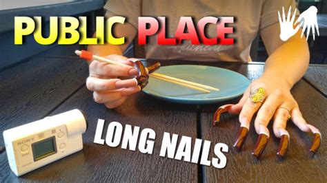 Long Nails 🍣 PUBLIC PLACE (asmr, eating, tapping) - Lora Long Nails