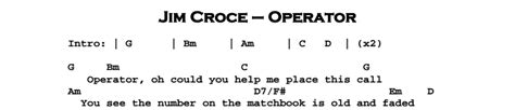 Jim Croce Operator Chords - Sheet and Chords Collection