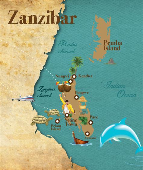 Zanzibar map | Zanzibar travel, Tanzania travel, Illustrated map