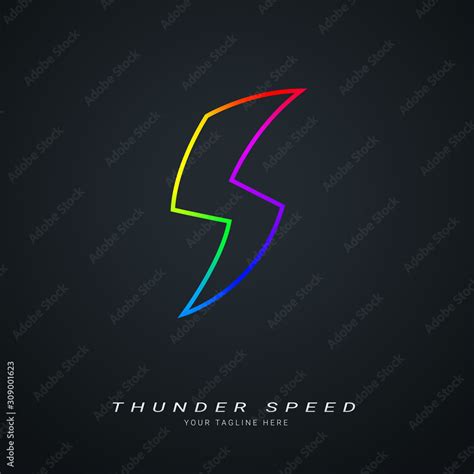 Rainbow Outline Thunder sign. Isolated Vector Illustration Stock Vector ...