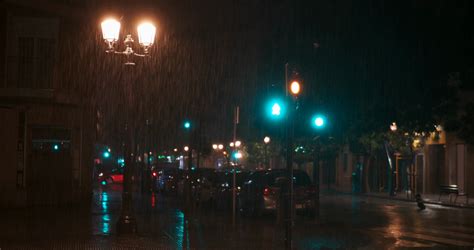 Night City View With Heavy Rain Pouring Stock Footage SBV-347099115 - Storyblocks