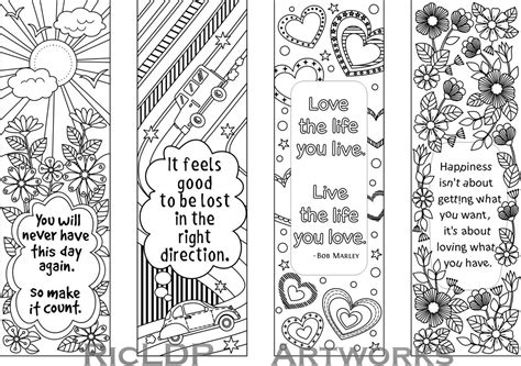 Set of 4 Coloring Bookmarks With Quotes Bookmark Templates - Etsy ...