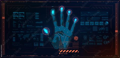 Biometric recognition technology on the palm of a hand, fingerprint and ...