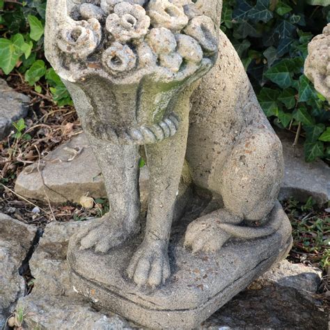 Concrete Garden Statues of Dogs with Flower Baskets, 20th Century | EBTH