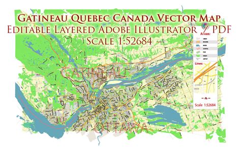 Gatineau Quebec Canada Map Vector City Plan Low Detailed (for small print size) Street Map ...