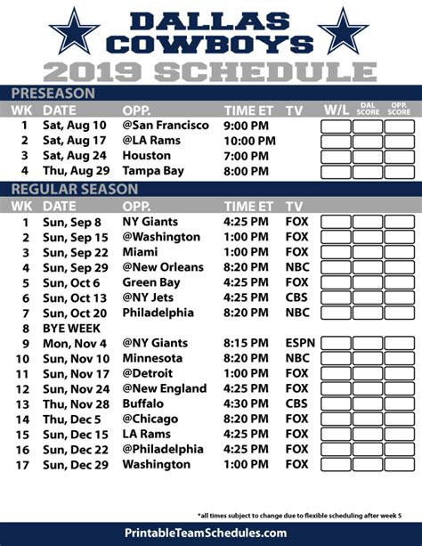 Cowboys Schedule 2021 Football