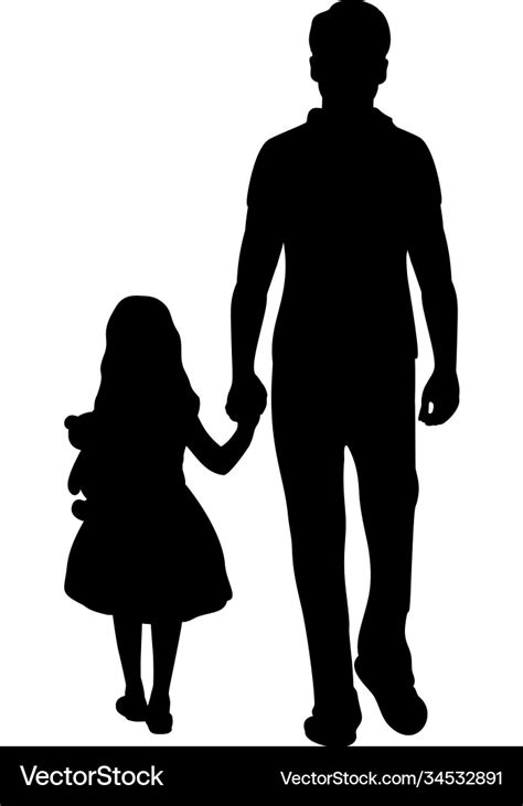 Silhouette walking father with daughter from Vector Image