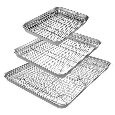 Buy Baking Sheet with Cooling Racks [3 Pans + 3 Racks], Deedro Stainless Steel Cookie Half ...