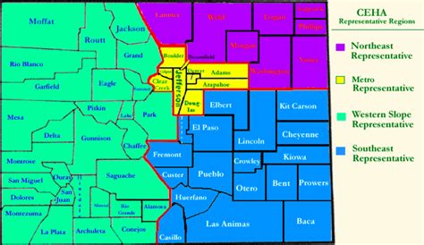 Colorado Environmental Health Association - CEHA Representative Regions Map