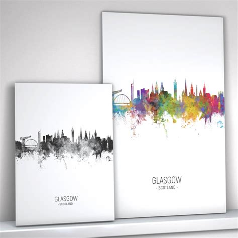 Glasgow Skyline Portrait Print And Box Canvas By artPause