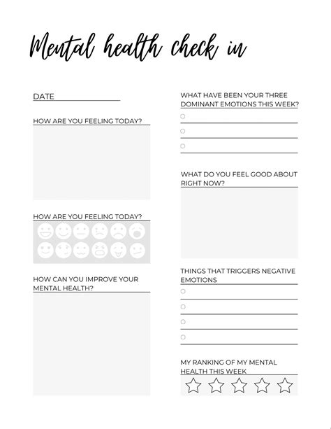 Mental Health Check in Template Kids Workers Adults Downloadable Printable Simple Digital - Etsy