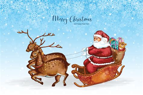 Merry christmas with santa claus reindeer card on snowflakes background ...