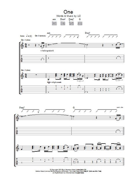 U2 - One at Stanton's Sheet Music