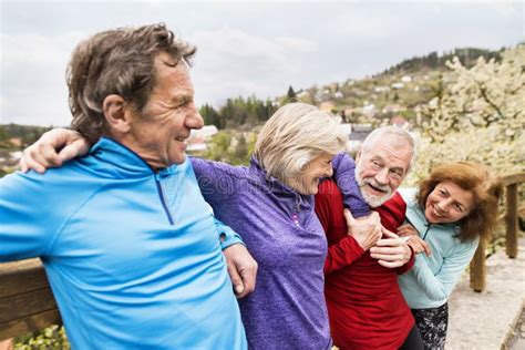 Group of Senior Runners Posing Outdoors in the Old Town. Stock Photo - Image of friends, senior ...